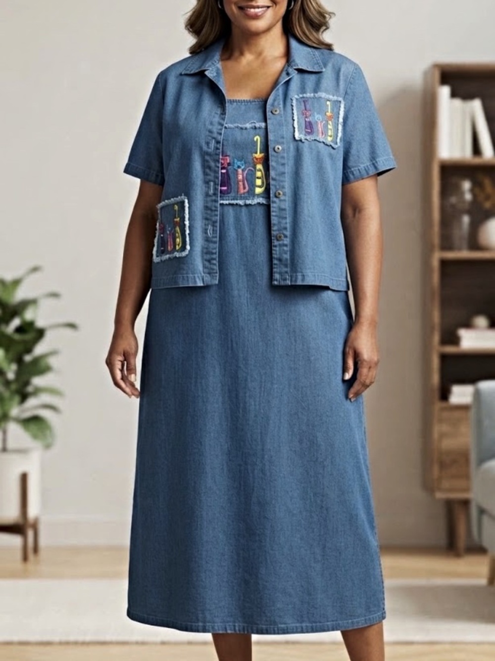 BELLESSA 2 Piece Denim Dress and Jacket Size XL